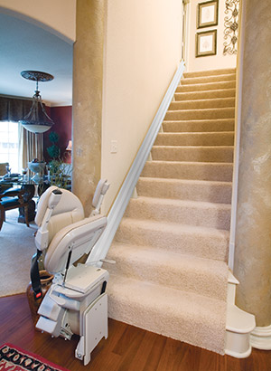 The arms, seat and footrest flip up, creating plenty of space to walk up the stairs.